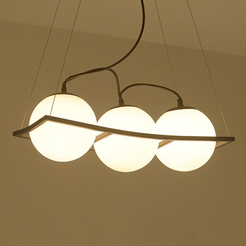 Globe Bedroom Pendant Chandelier Traditional Opal Glass 3/5 Lights Black Hanging Fixture - Rebooters