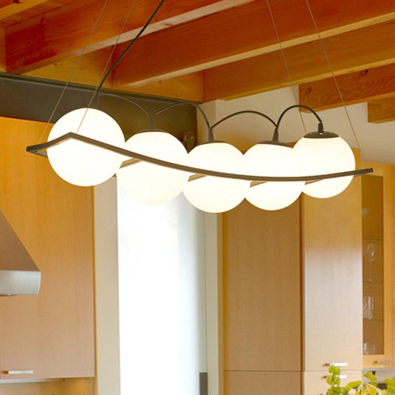 Globe Bedroom Pendant Chandelier Traditional Opal Glass 3/5 Lights Black Hanging Fixture - Rebooters