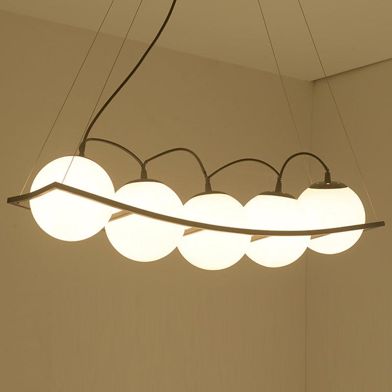 Globe Bedroom Pendant Chandelier Traditional Opal Glass 3/5 Lights Black Hanging Fixture - Rebooters
