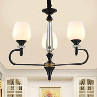 3/6 Lights Opal Glass Hanging Chandelier Matte Black Pendant - Rebooters