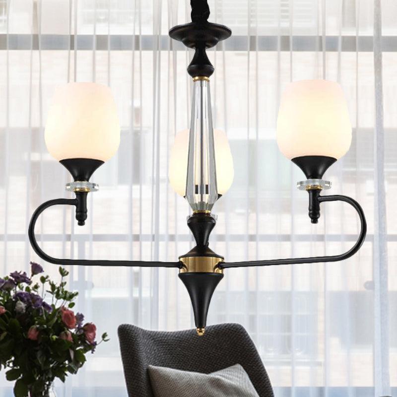 3/6 Lights Opal Glass Hanging Chandelier Matte Black Pendant - Rebooters