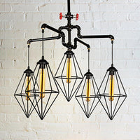 5 Lights Piping Ceiling Light Fixture with Diamond Cage Shade - Rebooters