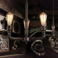 3/6 Heads Hanging Chandelier Lamp Vintage Bare Bulb Metal Pendant Light with Water Pipe in Black - Rebooters