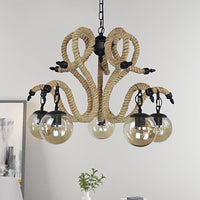 Amber Glass Ball Shade Hanging Chandelier Light Vintage 5 Lights Living Room Pendant Lighting - Rebooters