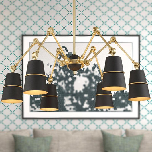 6 Lights Spider Chandelier Light with Cone Shade Retro Style - Rebooters