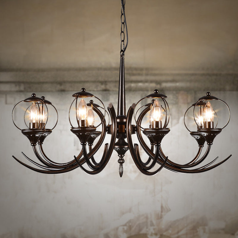 Farmhouse Wire Guard Chandelier Lighting with Curved Arm - Rebooters