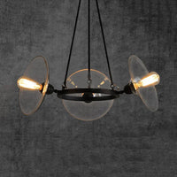 3-Light Disc Shade Chandelier Industrial Black Glass Fixture - Rebooters