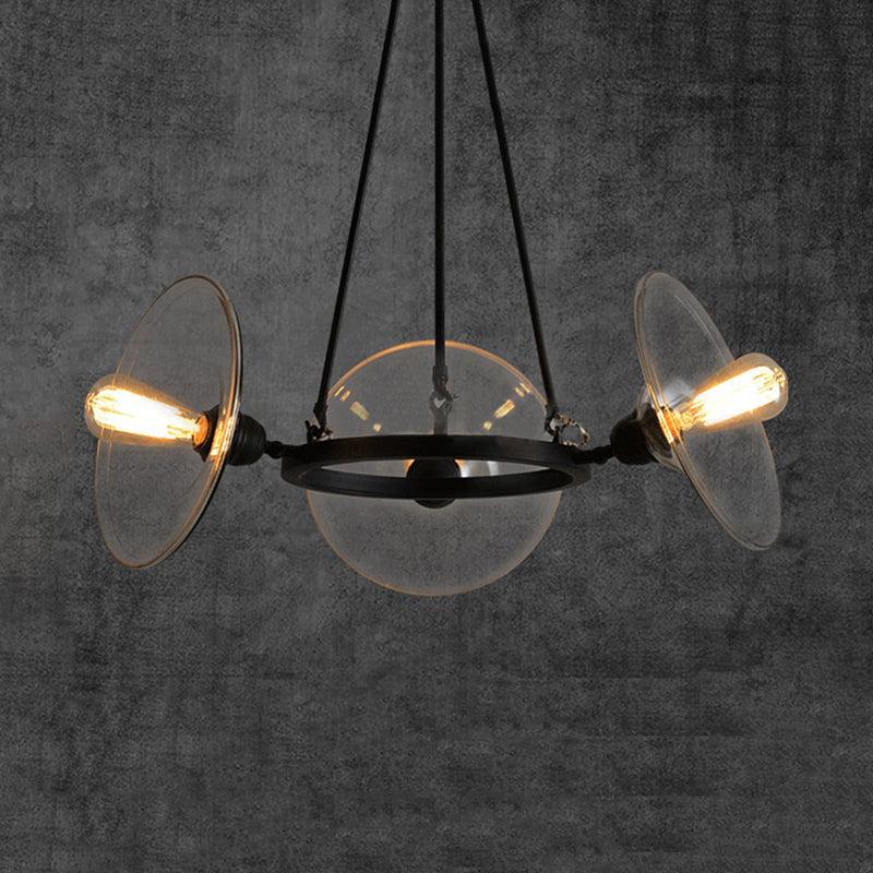 3-Light Disc Shade Chandelier Industrial Black Glass Fixture - Rebooters