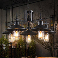 5-Light Cone Chandelier Industrial Black Clear Glass Fixture - Rebooters
