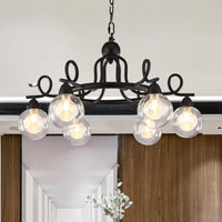 6/8-Light Pendant Light Fixture Rustic Mini Ball Clear Glass Hanging Chandelier in Black - Rebooters