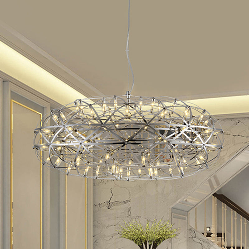 Chrome Disc-Shaped Chandelier Lamp Modern 16 21 W LED Lighting - Rebooters