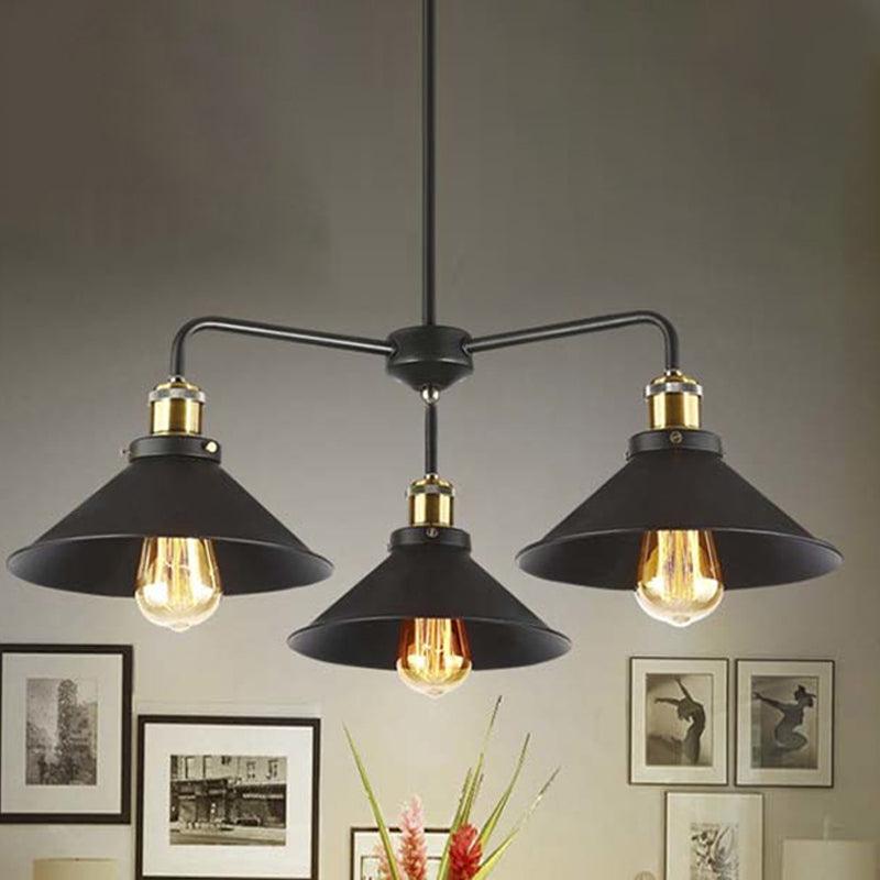 3/4/5 Heads Conical Chandelier Lamp Black Metallic Light - Rebooters
