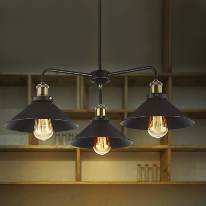 3/4/5 Heads Conical Chandelier Lamp Black Metallic Light - Rebooters