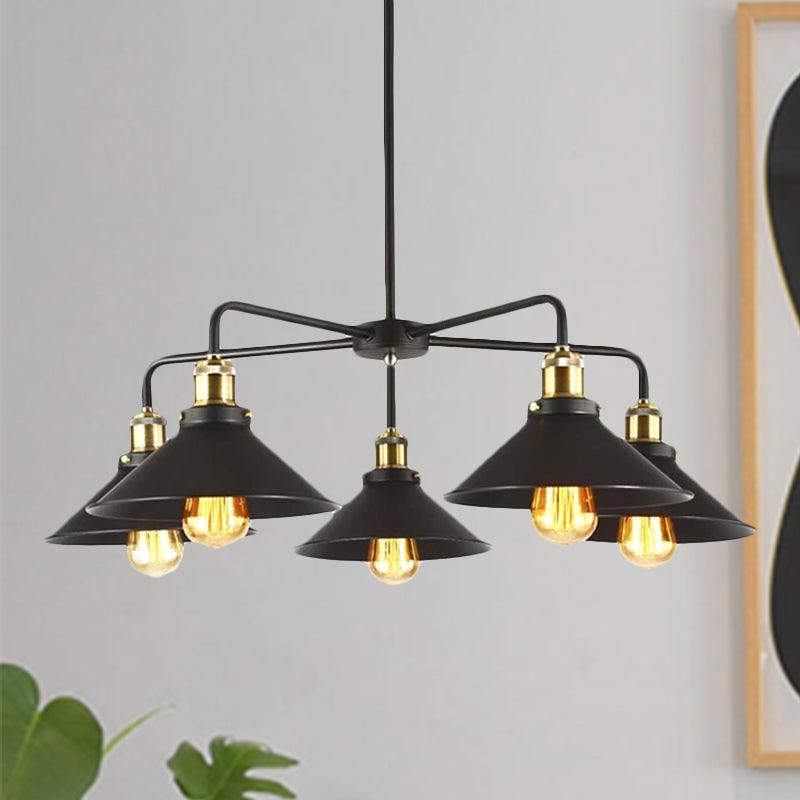 3/4/5 Heads Conical Chandelier Lamp Black Metallic Light - Rebooters