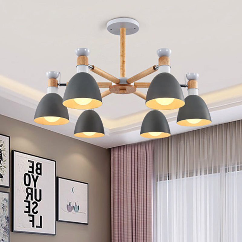 Metal Bowl Shade Ceiling Light Boys Girls Bedroom Six Lights Macaron Chandelier - Rebooters