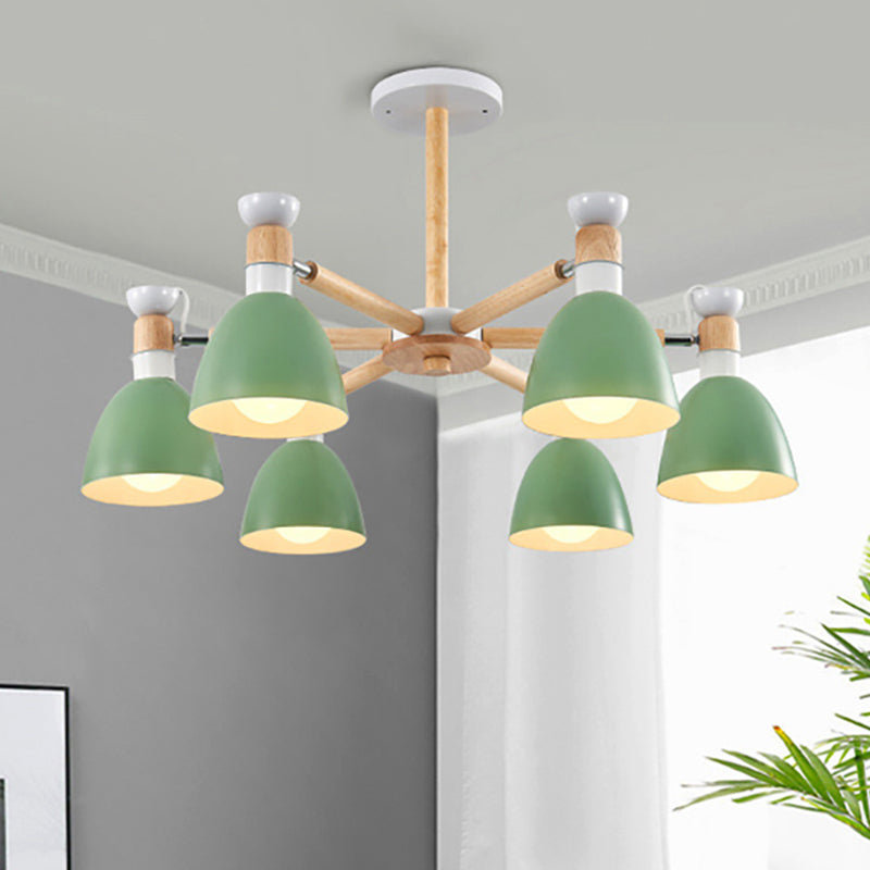 Metal Bowl Shade Ceiling Light Boys Girls Bedroom Six Lights Macaron Chandelier - Rebooters