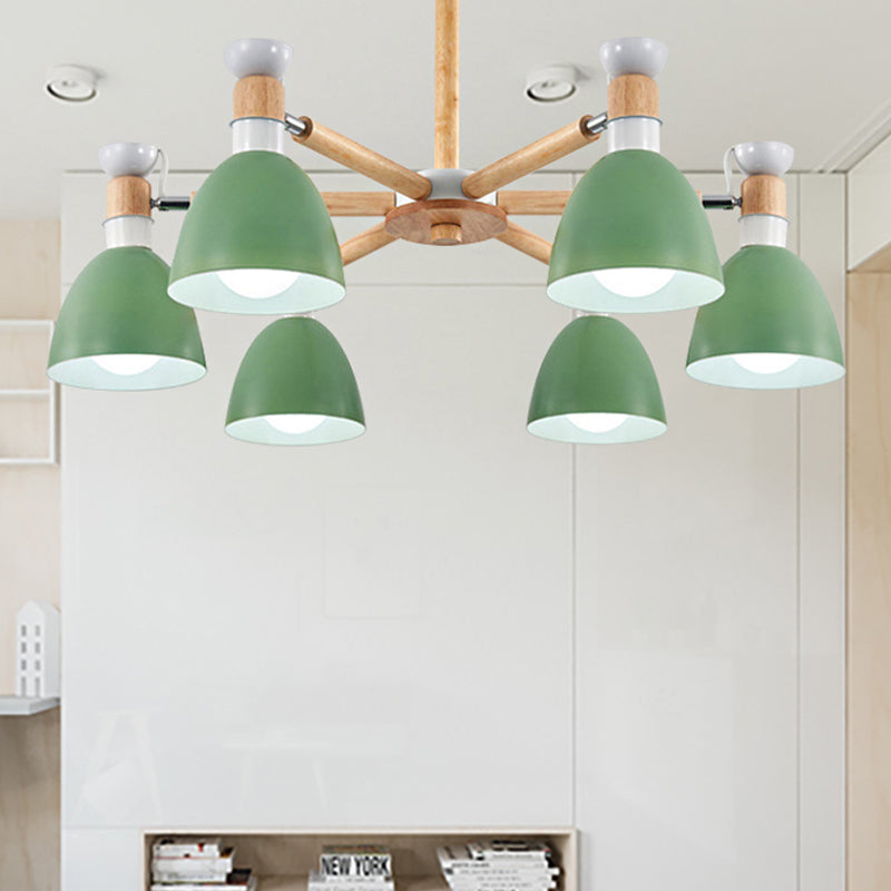 Metal Bowl Shade Ceiling Light Boys Girls Bedroom Six Lights Macaron Chandelier - Rebooters