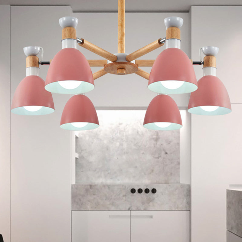Metal Bowl Shade Ceiling Light Boys Girls Bedroom Six Lights Macaron Chandelier - Rebooters