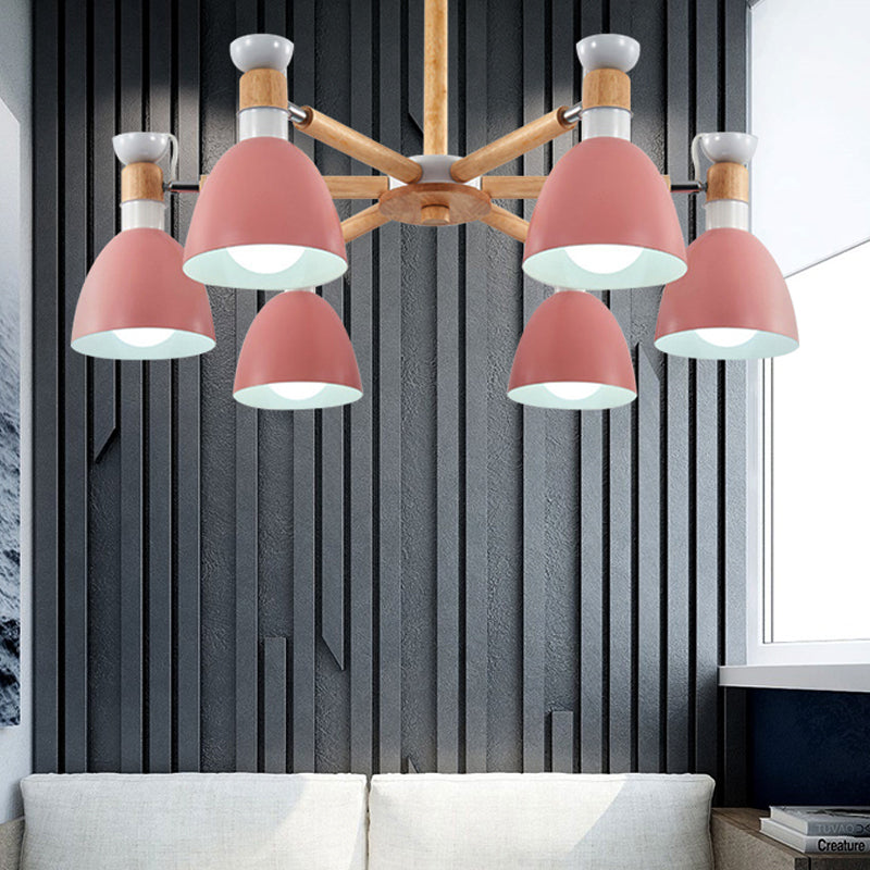 Metal Bowl Shade Ceiling Light Boys Girls Bedroom Six Lights Macaron Chandelier - Rebooters
