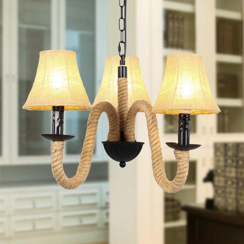 3 Lights Bell Cone Hanging Lamp Vintage Style Beige Shade - Rebooters