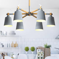 Baby Bedroom Bucket Chandelier Metal Wood 6 Lights Macaron - Rebooters