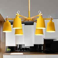 Baby Bedroom Bucket Chandelier Metal Wood 6 Lights Macaron - Rebooters