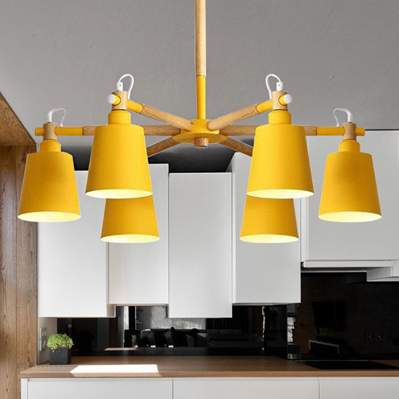 Baby Bedroom Bucket Chandelier Metal Wood 6 Lights Macaron - Rebooters