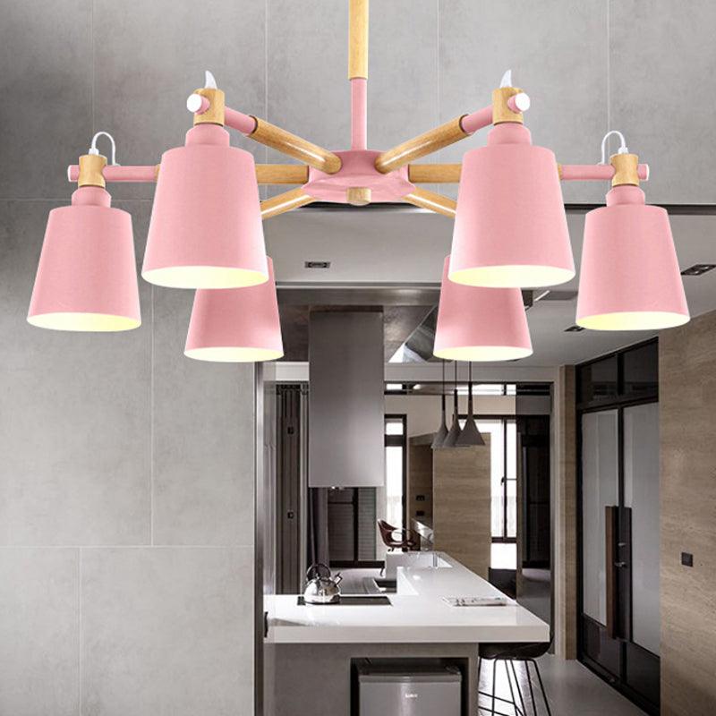 Baby Bedroom Bucket Chandelier Metal Wood 6 Lights Macaron - Rebooters