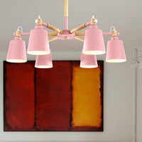 Baby Bedroom Bucket Chandelier Metal Wood 6 Lights Macaron - Rebooters