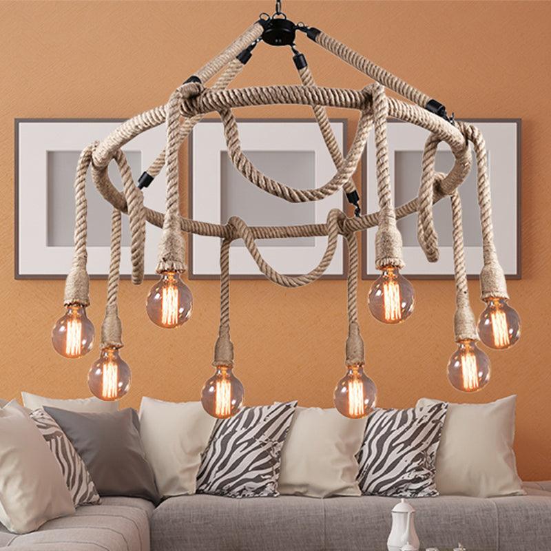 Adjustable Rope Chandelier Pendant Light in Beige Farmhouse - Rebooters