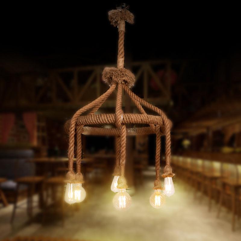 Adjustable Rope Chandelier Pendant Light in Beige Farmhouse - Rebooters