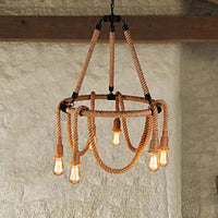 Adjustable Rope Chandelier Pendant Light in Beige Farmhouse - Rebooters