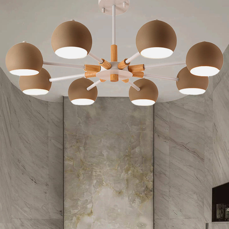 Wood Snowflake Hanging Lamp with Orb Shade Living Room Chandelier - Rebooters