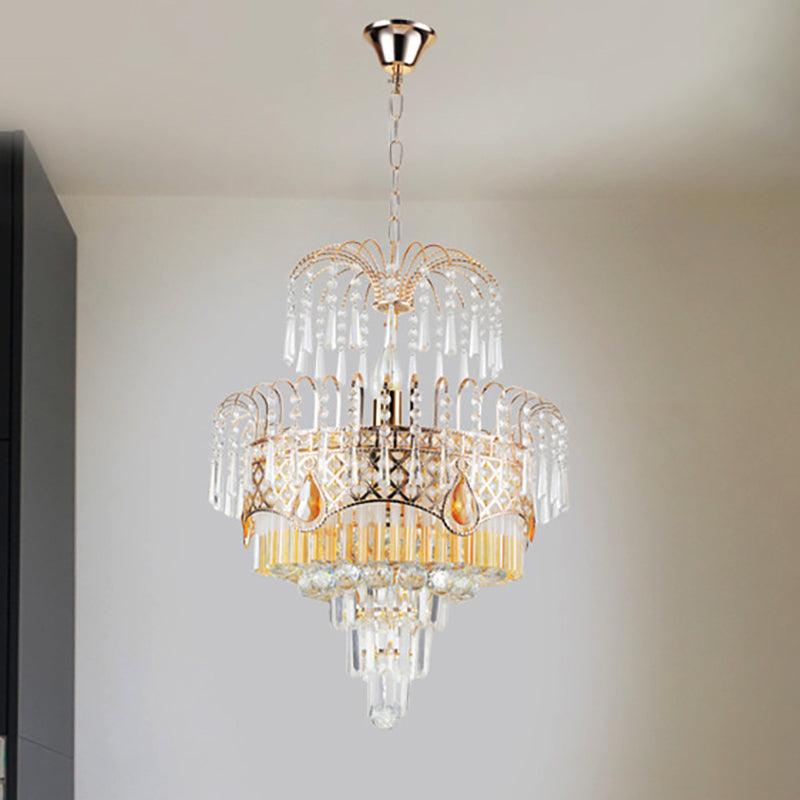 3/7 Lights Dining Room Ceiling Lamp with Layered Crystal Shade Modern Gold Chandelier Light 18 Inch Wide - Rebooters