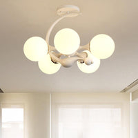 5 Bulbs Spherical Shade Chandelier Contemporary Metal Pendant Light in White for Office - Rebooters