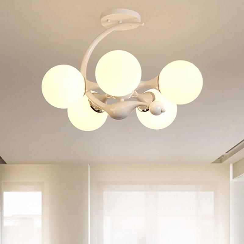 5 Bulbs Spherical Shade Chandelier Contemporary Metal Pendant Light in White for Office - Rebooters