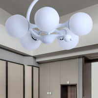 5 Bulbs Spherical Shade Chandelier Contemporary Metal Pendant Light in White for Office - Rebooters