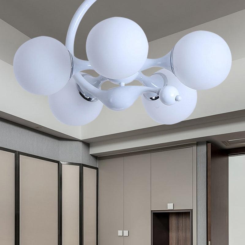 5 Bulbs Spherical Shade Chandelier Contemporary Metal Pendant Light in White for Office - Rebooters