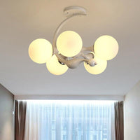 5 Bulbs Spherical Shade Chandelier Contemporary Metal Pendant Light in White for Office - Rebooters