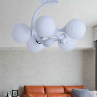 5 Bulbs Spherical Shade Chandelier Contemporary Metal Pendant Light in White for Office - Rebooters