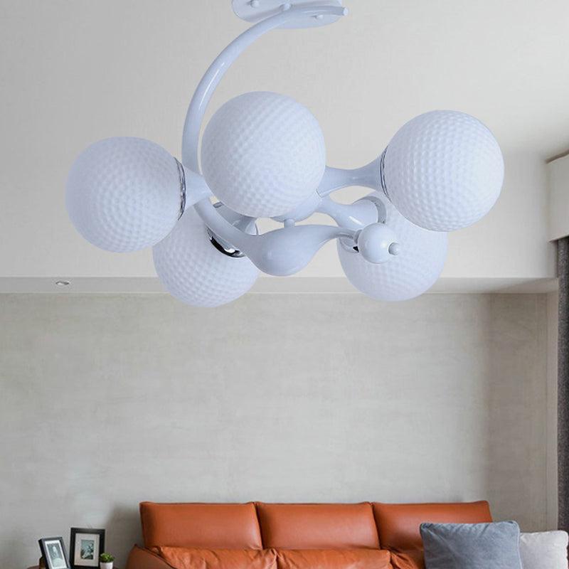 5 Bulbs Spherical Shade Chandelier Contemporary Metal Pendant Light in White for Office - Rebooters