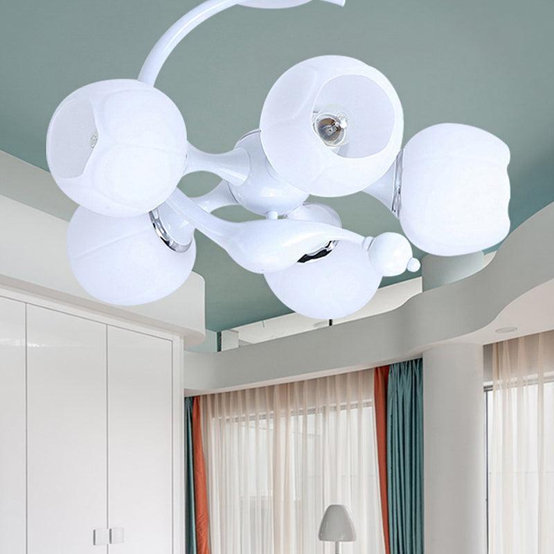 5 Bulbs Spherical Shade Chandelier Contemporary Metal Pendant Light in White for Office - Rebooters
