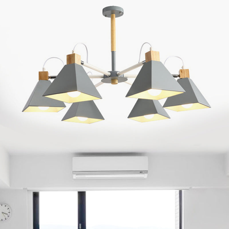 Triangle Bedroom Hanging Pendant Fixture Metal 6 Lights Chandelier - Rebooters