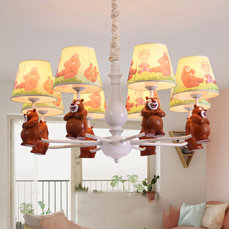 Cartoon Coolie Shade Hanging Chandelier Fabric LED Pendant Lights in Brown - Rebooters