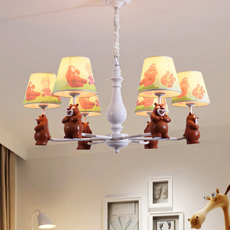 Cartoon Coolie Shade Hanging Chandelier Fabric LED Pendant Lights in Brown - Rebooters