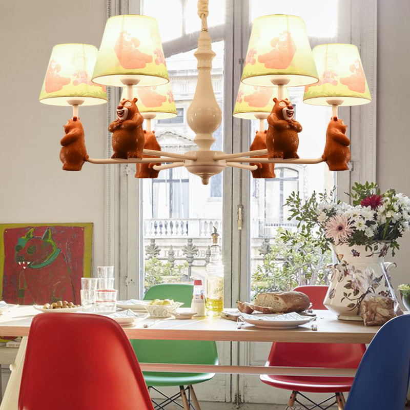 Cartoon Coolie Shade Hanging Chandelier Fabric LED Pendant Lights in Brown - Rebooters
