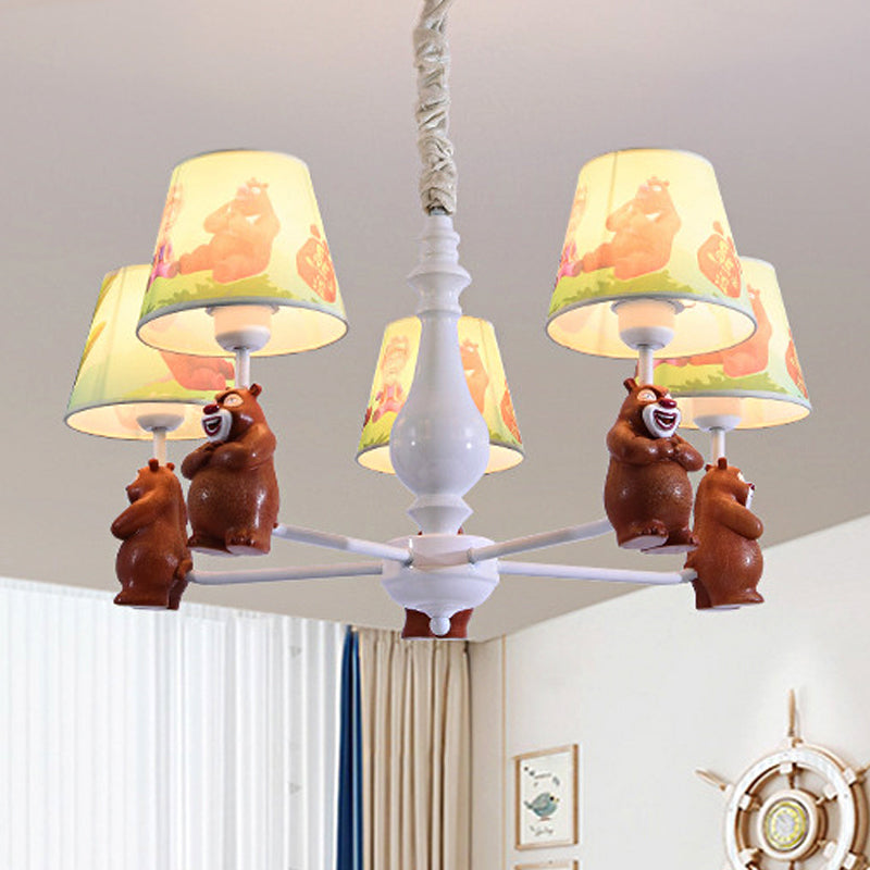 Cartoon Coolie Shade Hanging Chandelier Fabric LED Pendant Lights in Brown - Rebooters