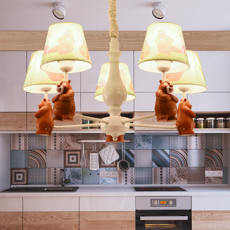 Cartoon Coolie Shade Hanging Chandelier Fabric LED Pendant Lights in Brown - Rebooters