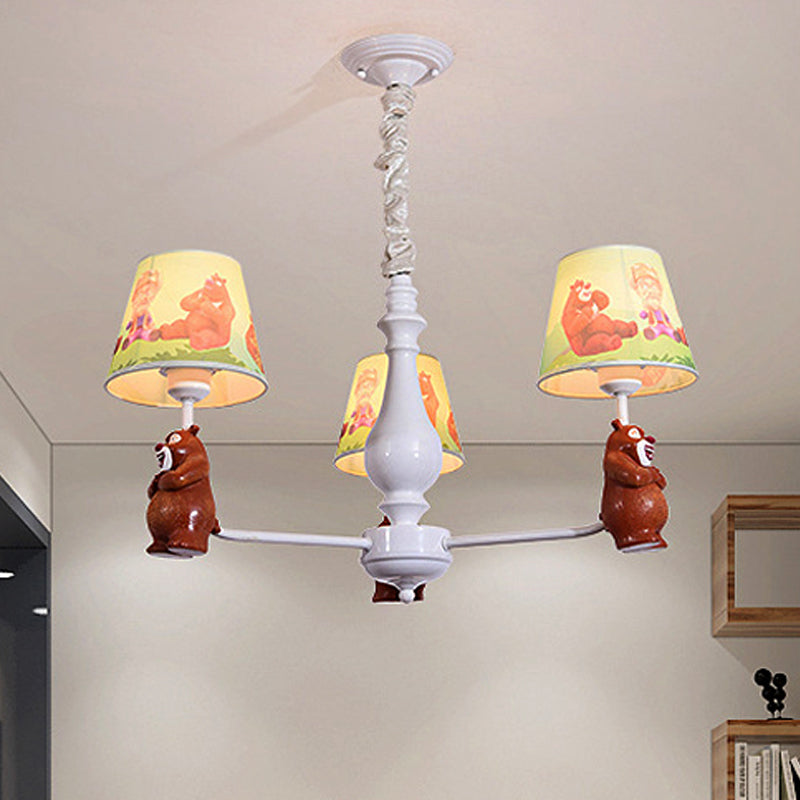 Cartoon Coolie Shade Hanging Chandelier Fabric LED Pendant Lights in Brown - Rebooters