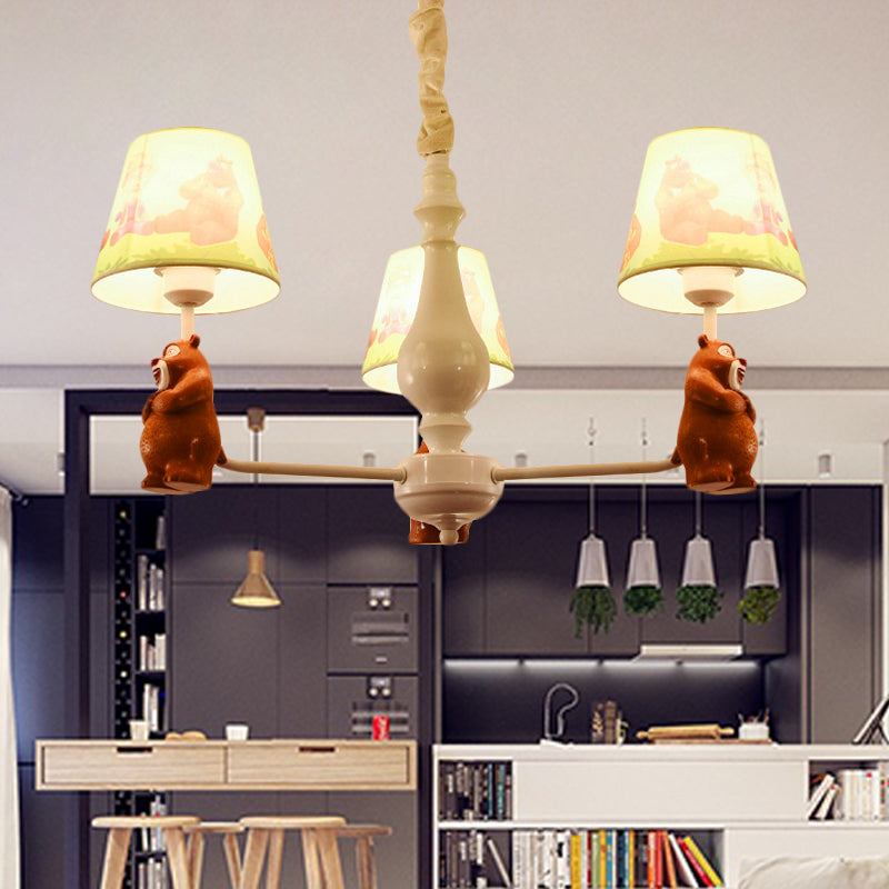 Cartoon Coolie Shade Hanging Chandelier Fabric LED Pendant Lights in Brown - Rebooters